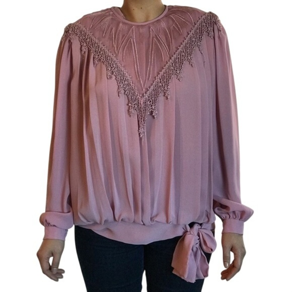 LORI ANN‎ VINTAGE PINK PLEATED BLOUSE SIZE LARGE